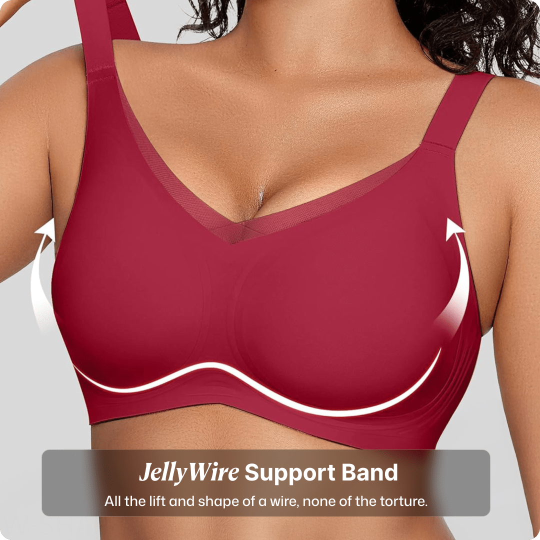 Wireless V - Neck Crossover Mesh Bra - for Red - Available at Bella Bra