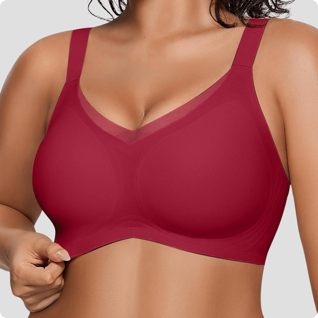 Wireless V - Neck Crossover Mesh Bra - for Red - Available at Bella Bra