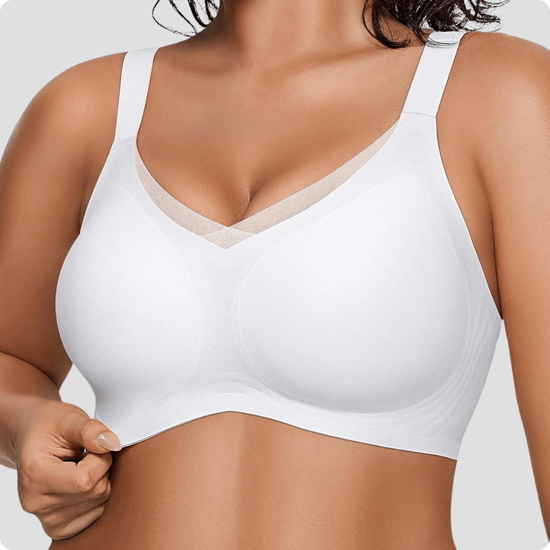 Wireless V - Neck Crossover Mesh Bra - for White - Available at Bella Bra
