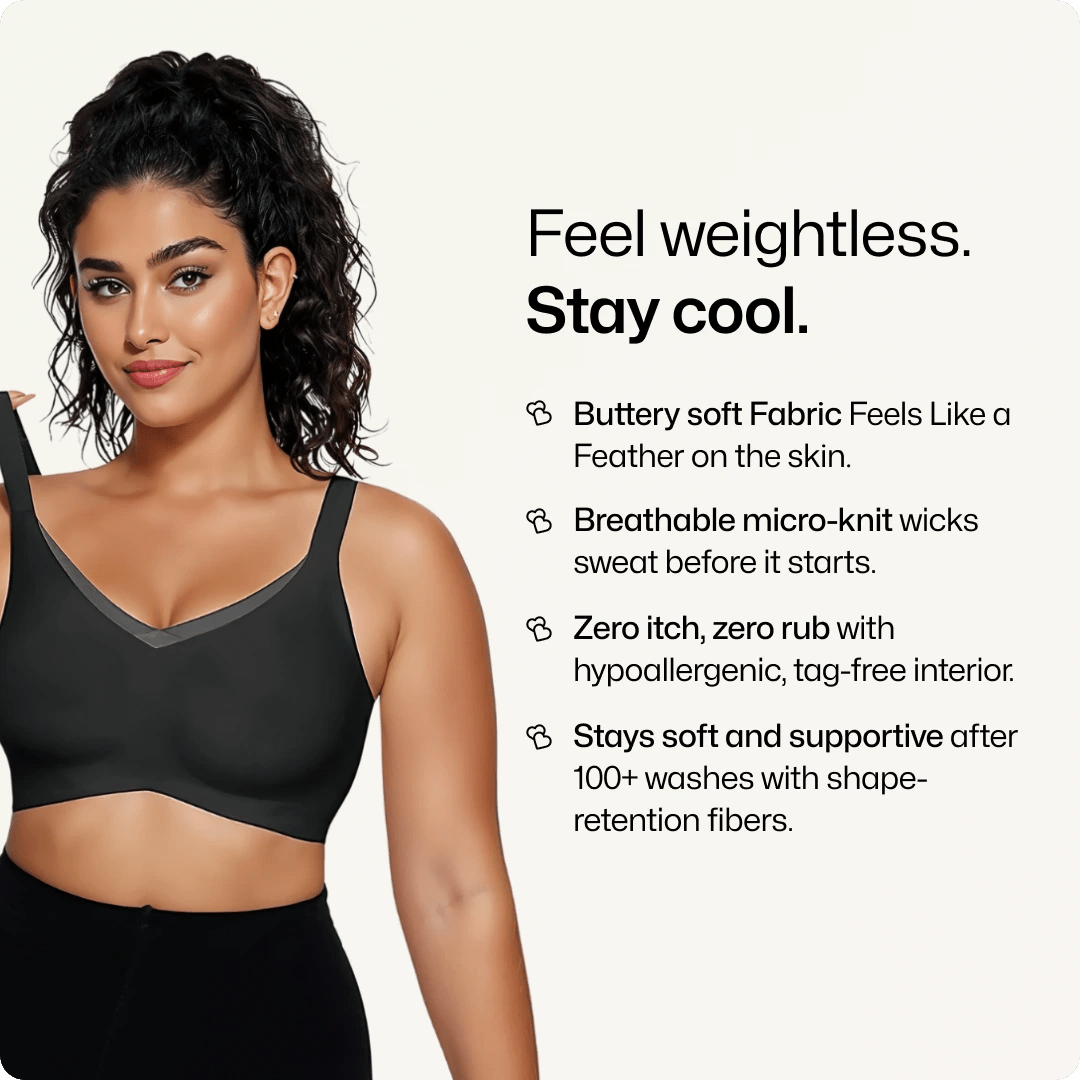 Wireless V - Neck Crossover Mesh Support Bra - for Black - Available at Bella Bra