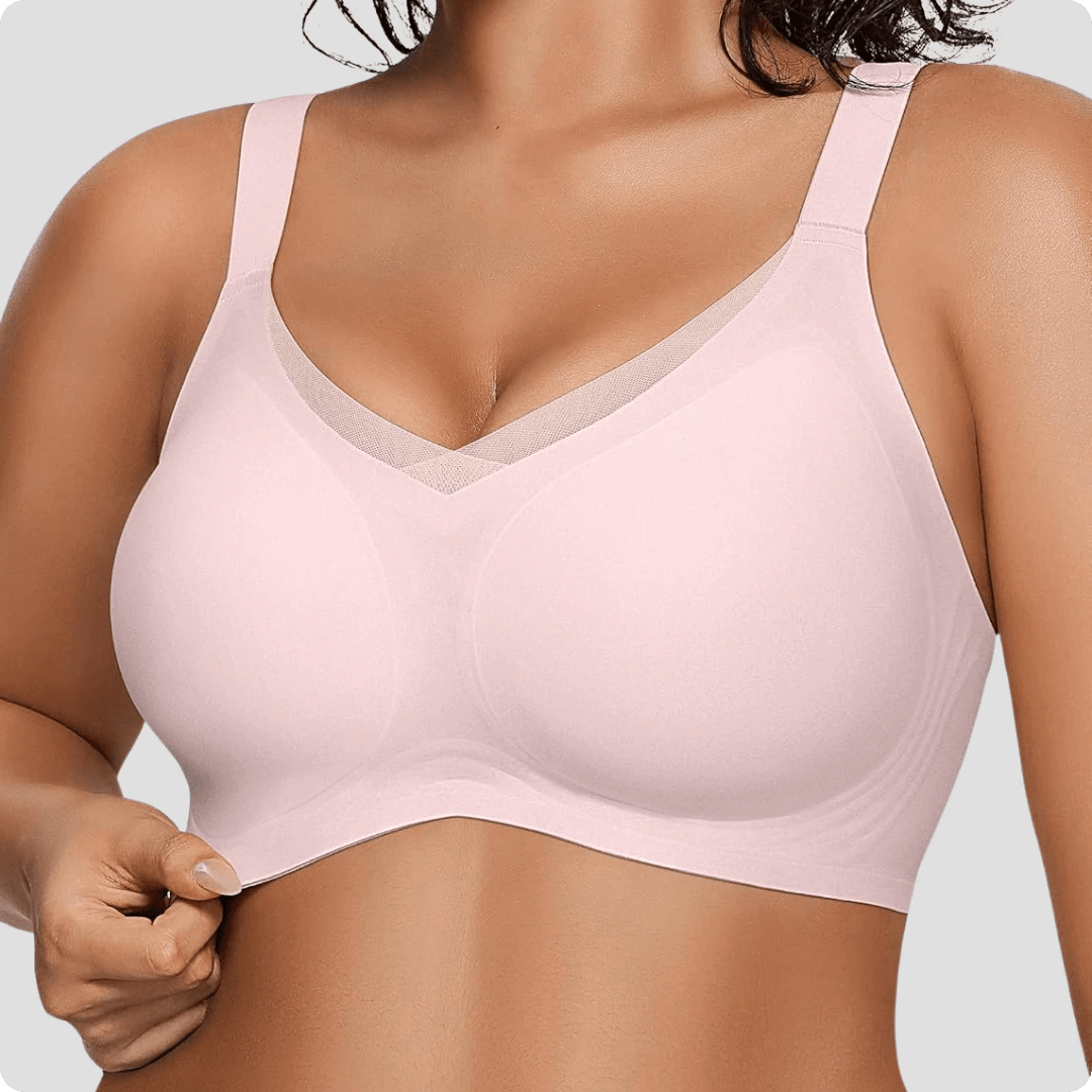 Wireless V - Neck Crossover Mesh Support Bra - for Pink - Available at Bella Bra